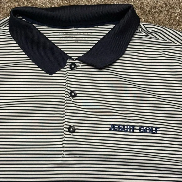 Nike Golf Polo Navy Blue and White Striped Jesuit golf Men’s XL - Picture 2 of 11
